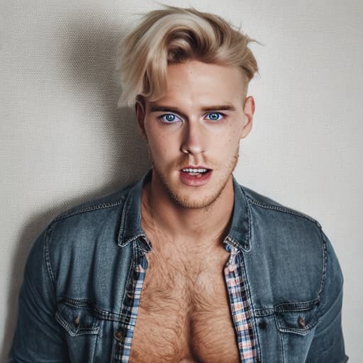 portrait+ style British queer YouTube star blonde hunk dude face