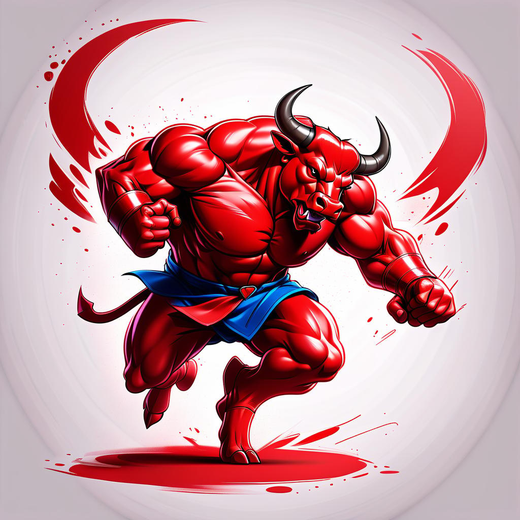  fighting game style draw a bull a red color, perfect background . dynamic, vibrant, action packed, detailed character design, reminiscent of fighting video games