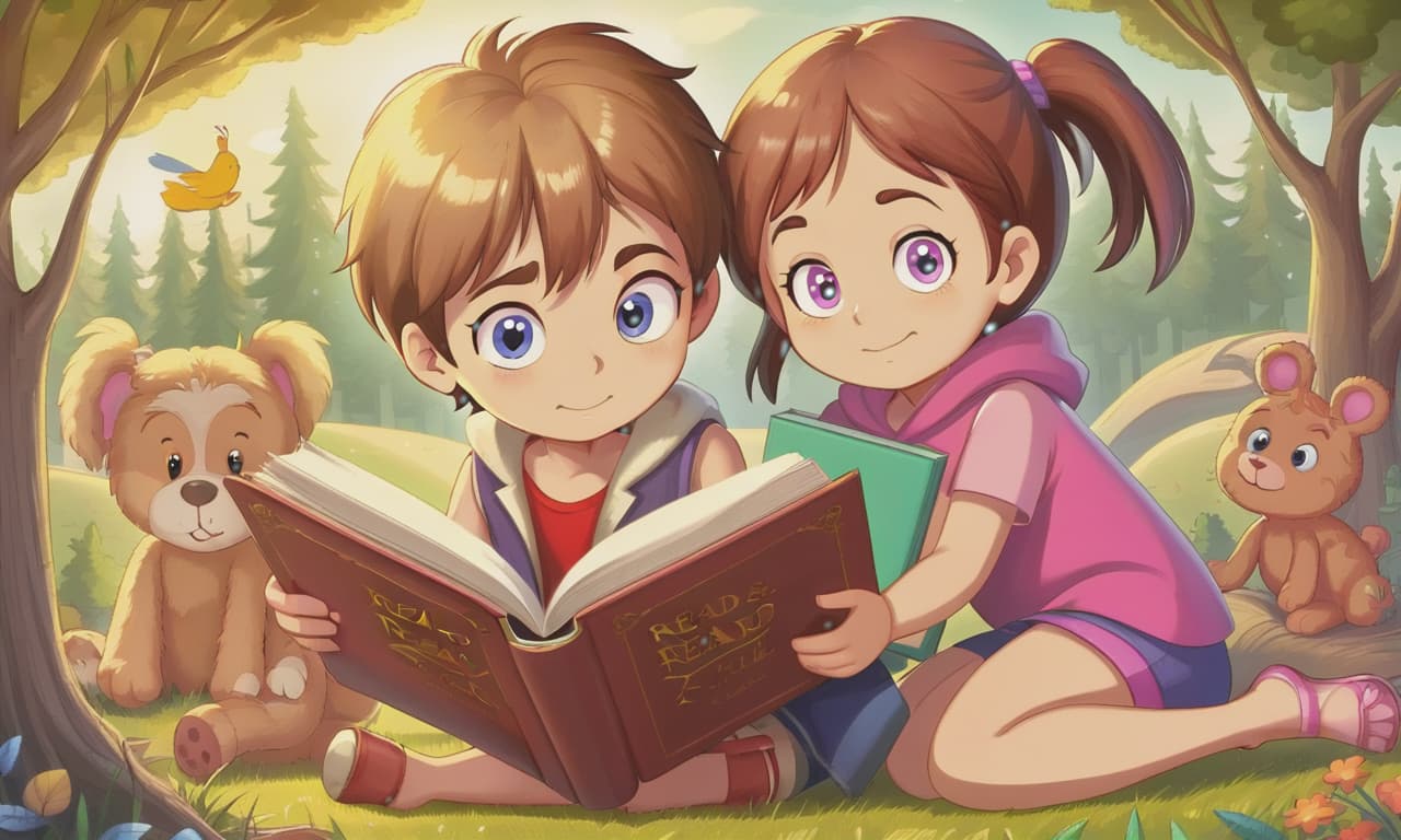  children read a book