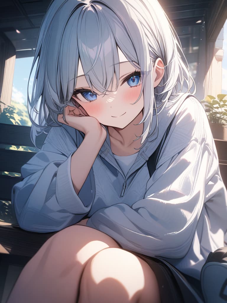  silver hair, , cute, blue eyes, smiles, ,, masterpiece, best quality,8k,ultra detailed,high resolution,an extremely delicate and beautiful,hyper detail