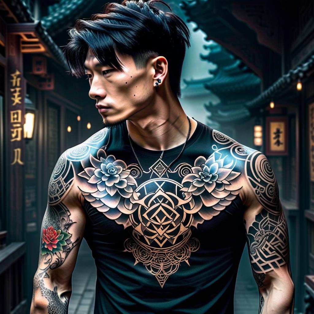  mystical tattoo on the shoulders and chest, hkmagic