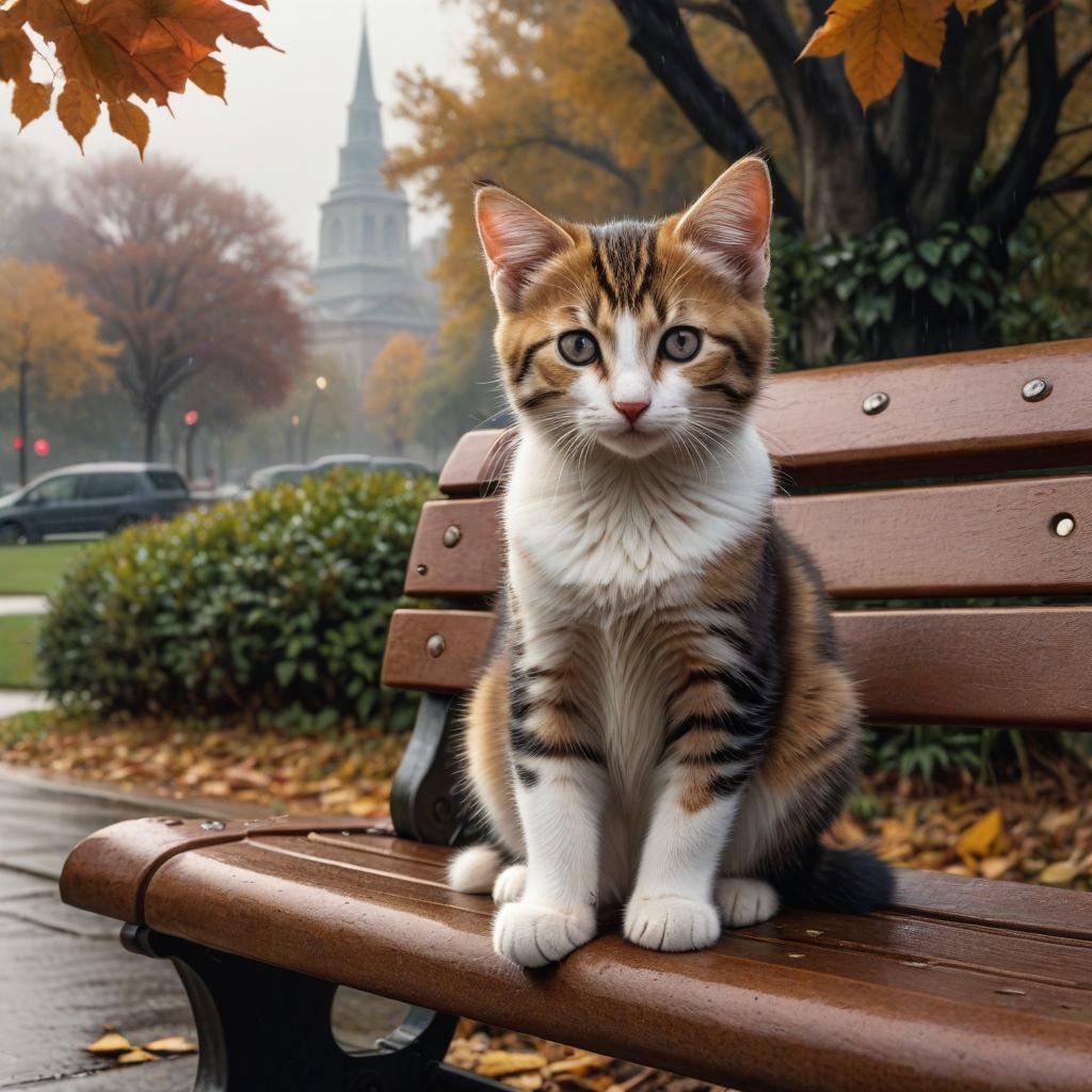  (watercolor: 1.4) ( a sad: 1.4) little kitten with a sad face is sitting under a park bench.the corners of his muzzle are mournfully lowered, his ears are pressed down, he is scared and cold. autumn, rain, cold, civitai hyperrealistic, full body, detailed clothing, highly detailed, cinematic lighting, stunningly beautiful, intricate, sharp focus, f/1. 8, 85mm, (centered image composition), (professionally color graded), ((bright soft diffused light)), volumetric fog, trending on instagram, trending on tumblr, HDR 4K, 8K