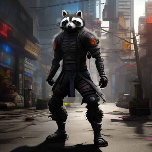  ninja raccoon cyberpunk armour of god