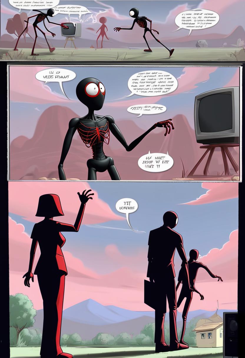  the red stickman runs at us with the tv in his hand