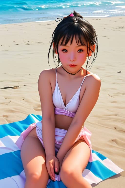  Your tiny Asian stepdaughter looks at you with love and longing at your private beach offering herself to you with irresistible affection and vulnerability