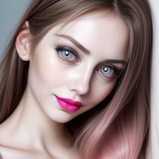  (--Style Photoralism, 16k) woman with a pink lip and a pink manicure, 5 0 0 px models, big eyes, eyes and face, very detailed stunning deep eyes, 2 old female model, nubile body, friendly smile, hot , beautiful feminine face, ! eyes and face!, camisole, aenami alena