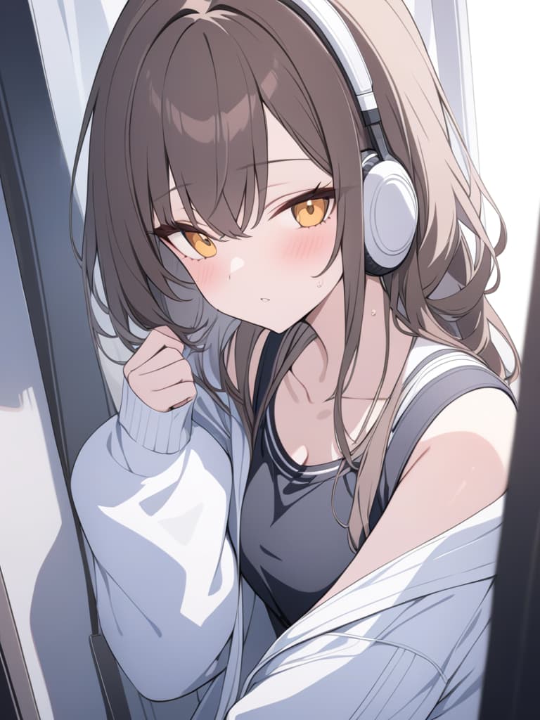  headphones, girls, brown hair, cool, beautiful, masterpiece, best quality,8k,ultra detailed,high resolution,an extremely delicate and beautiful,hyper detail