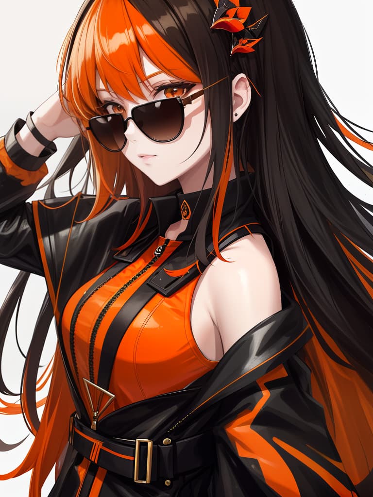  dark, orange, black, girl with sunglasses, masterpiece, best quality,8k,ultra detailed,high resolution,an extremely delicate and beautiful,hyper detail