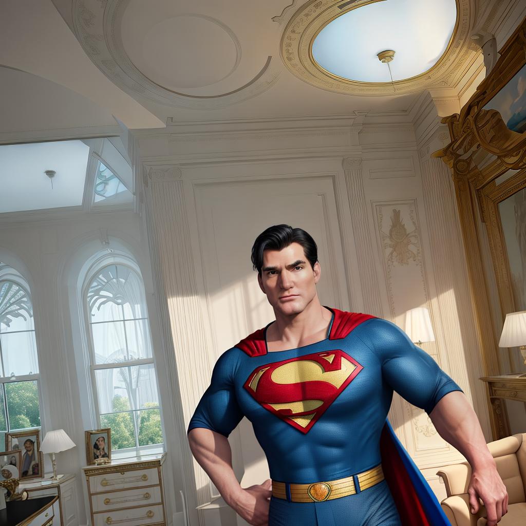  masterpiece, best quality, Donald Trump wearing Superman outfit, flying over the white house, Best Quality, Masterpiece, 8k resolution,high resolution concept art of an apartment living room with floor to ceiling windows and modern furniture