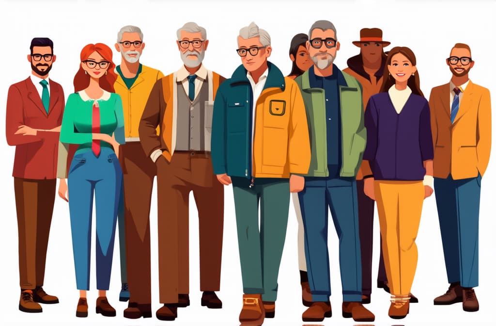  crowd of young and old men and women in trendy hipster clothes. diverse group of stylish people standing together. society or population, social diversity. flat cartoon vector illustration. ar 3:2 {prompt}, maximum details