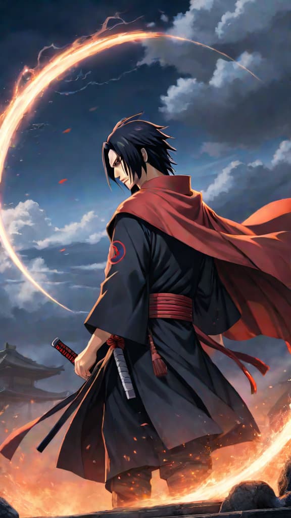  anime art: itachi uchiha's sacrifice for sasuke, embodying a brother's love that alters destiny. hyperrealistic, full body, detailed clothing, highly detailed, cinematic lighting, stunningly beautiful, intricate, sharp focus, f/1. 8, 85mm, (centered image composition), (professionally color graded), ((bright soft diffused light)), volumetric fog, trending on instagram, trending on tumblr, HDR 4K, 8K