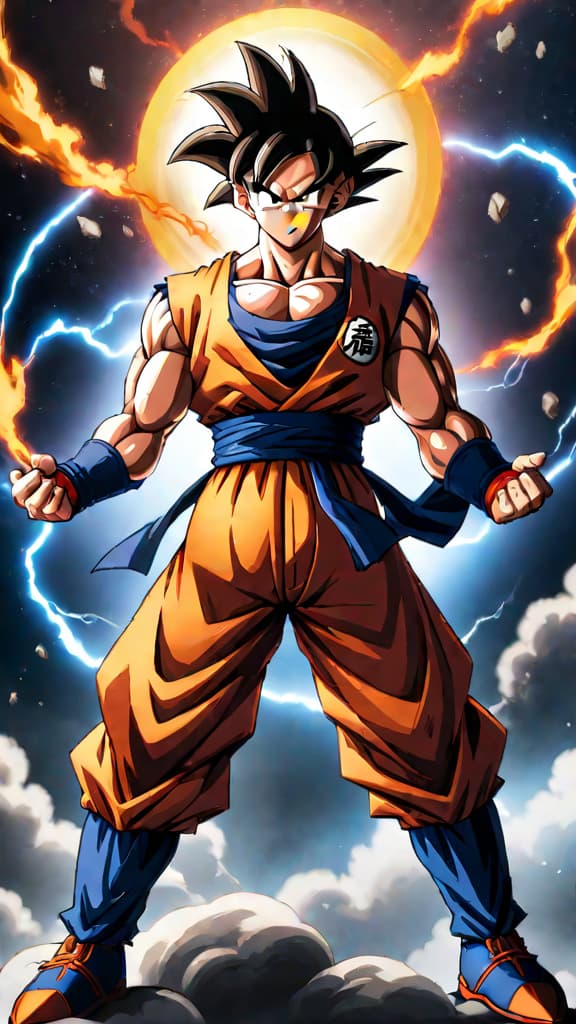  anime art: goku from dragon ball mastering ultra instinct, shocking gods of destruction. hyperrealistic, full body, detailed clothing, highly detailed, cinematic lighting, stunningly beautiful, intricate, sharp focus, f/1. 8, 85mm, (centered image composition), (professionally color graded), ((bright soft diffused light)), volumetric fog, trending on instagram, trending on tumblr, HDR 4K, 8K