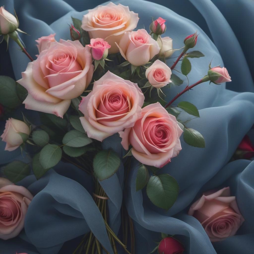  Bouquet of roses hyperrealistic, full body, detailed clothing, highly detailed, cinematic lighting, stunningly beautiful, intricate, sharp focus, f/1. 8, 85mm, (centered image composition), (professionally color graded), ((bright soft diffused light)), volumetric fog, trending on instagram, trending on tumblr, HDR 4K, 8K