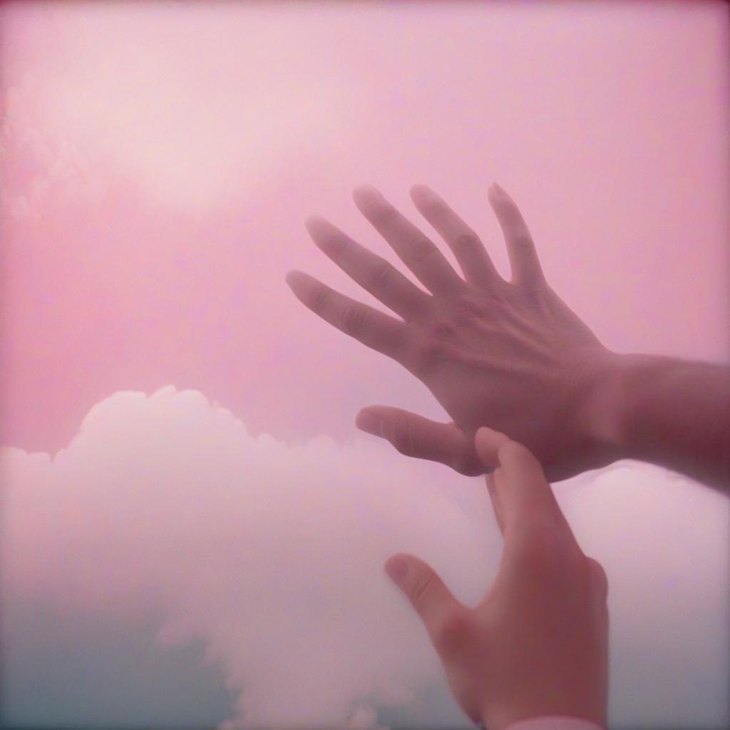  analog film photo the girl's hand touches the man's face, pink and white shades, light fog, clouds in the background, a room in pastel shades. . faded film, desaturated, 35mm photo, grainy, vignette, vintage, kodachrome, lomography, stained, highly detailed, found footage