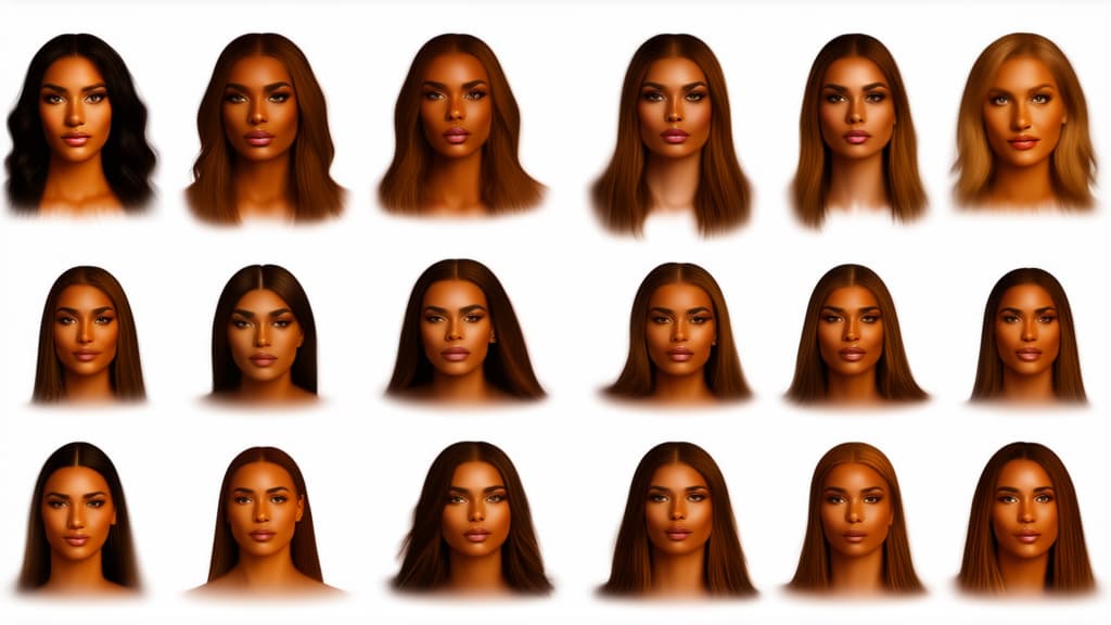  different beauty. set of different female heads on light background. different races and nationalities. ar 16:9, (natural skin texture), highly detailed face, depth of field, hyperrealism, soft light, muted colors