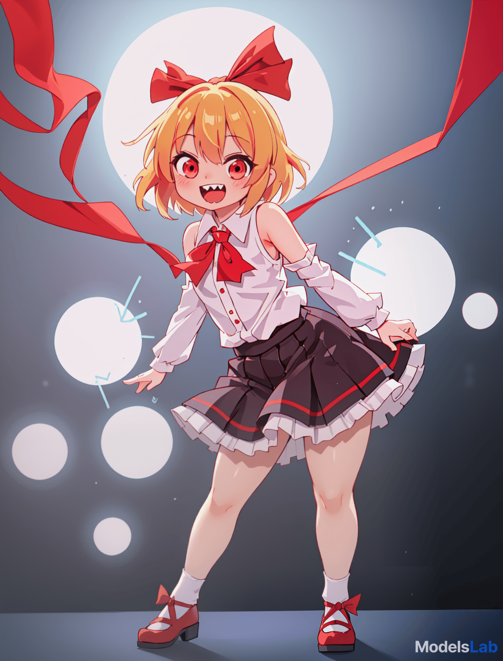  rumia, touhou project, , cute, happy, girl, elementary student, straight hair, blonde hair, short hair, red hair tie, sharp teeth, razor sharp teeth, flat, flat , no s, board like, no , bare , bottomless, , , , lewd, anime, rumia looks like a cute girl, around 128cm tall, with a cute face and sharp teeth. she has short blonde hair approximately to her shoulders, tied at one side with a red ribbon that's used to seal her true power. she has crimson red eyes, and a like body with a flat , plump , and a puffy mound that looks like a 's. hyperrealistic, full body, detailed clothing, highly detailed, cinematic lighting, stunningly beautiful, intricate, sharp focus, f/1. 8, 85mm, (centered image composition), (professionally color graded), ((bright soft diffused light)), volumetric fog, trending on instagram, trending on tumblr, HDR 4K, 8K