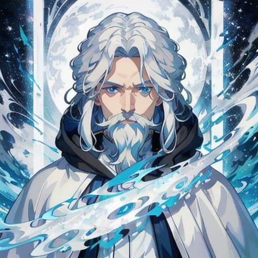  master piece , best quality,white wizard with blue eyes and white hair.