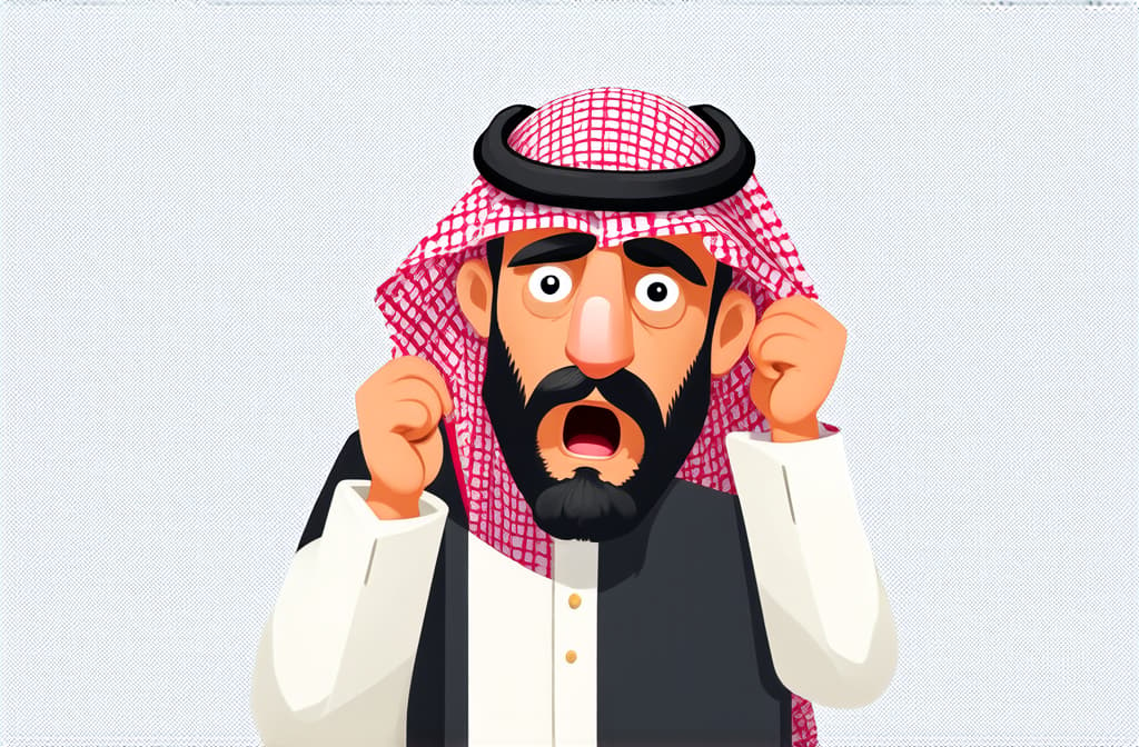  shocked surprised arabian senior man isolated on white background, funny cartoon illustration ar 3:2 {prompt}, maximum details