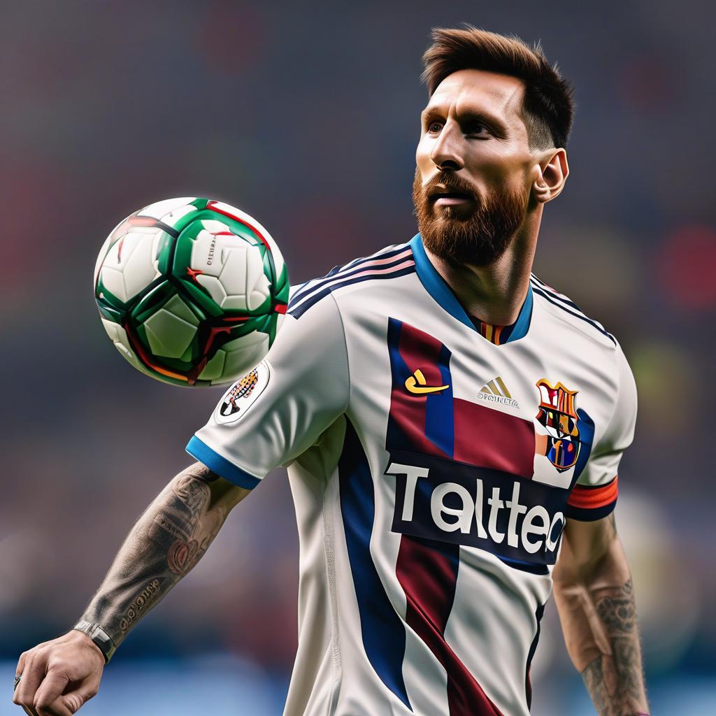  lionel messi hyperrealistic, full body, detailed clothing, highly detailed, cinematic lighting, stunningly beautiful, intricate, sharp focus, f/1. 8, 85mm, (centered image composition), (professionally color graded), ((bright soft diffused light)), volumetric fog, trending on instagram, trending on tumblr, HDR 4K, 8K