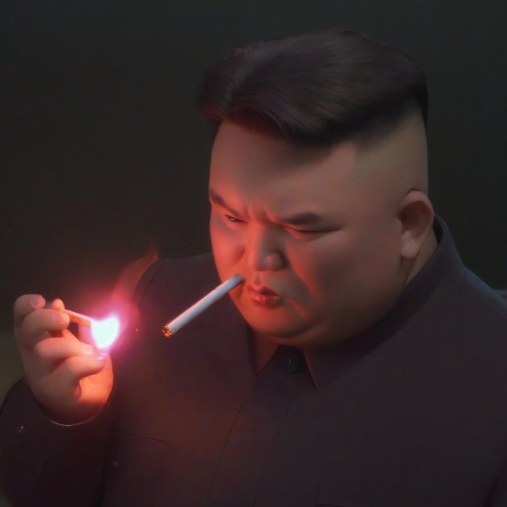  a man lighting a cigarette with a lighter, kim jong un, pog, 2024, having a snack, classified photo, low res, despicable, 3am, kingpin, neuromancy, the undefeatable, file photo, mad