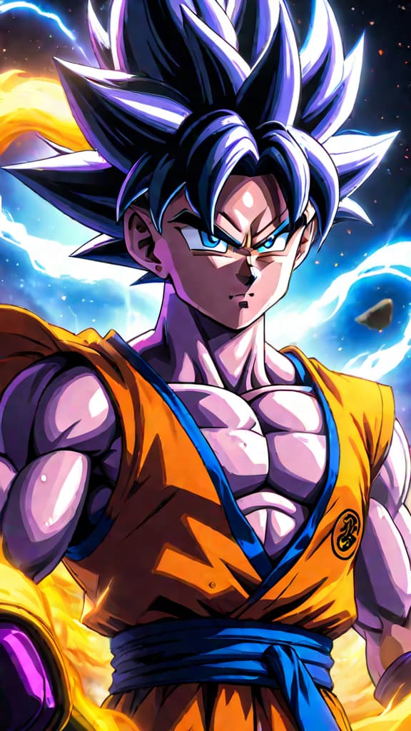  an anime art of goku activating ultra instinct facing beerus, embodying a legendary battle. hyperrealistic, full body, detailed clothing, highly detailed, cinematic lighting, stunningly beautiful, intricate, sharp focus, f/1. 8, 85mm, (centered image composition), (professionally color graded), ((bright soft diffused light)), volumetric fog, trending on instagram, trending on tumblr, HDR 4K, 8K