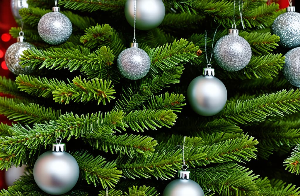  festive background with christmas tree decorated with silver balls ar 3:2 {prompt}, maximum details