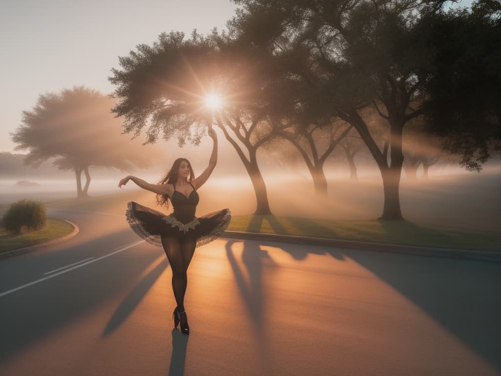  Woman dancing during sunset. hyperrealistic, full body, detailed clothing, highly detailed, cinematic lighting, stunningly beautiful, intricate, sharp focus, f/1. 8, 85mm, (centered image composition), (professionally color graded), ((bright soft diffused light)), volumetric fog, trending on instagram, trending on tumblr, HDR 4K, 8K