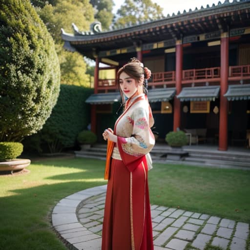  best quality, masterpiece, ultra high res, (photorealistic:1.4), raw photo, 1girl, hanfu, ancient chinese building hyperrealistic, full body, detailed clothing, highly detailed, cinematic lighting, stunningly beautiful, intricate, sharp focus, f/1. 8, 85mm, (centered image composition), (professionally color graded), ((bright soft diffused light)), volumetric fog, trending on instagram, trending on tumblr, HDR 4K, 8K