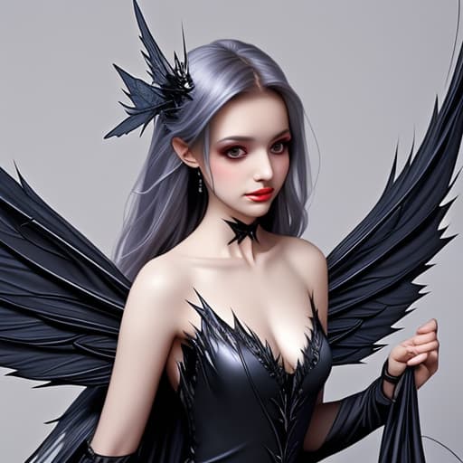  Fairy,evil,black dress, silver wings