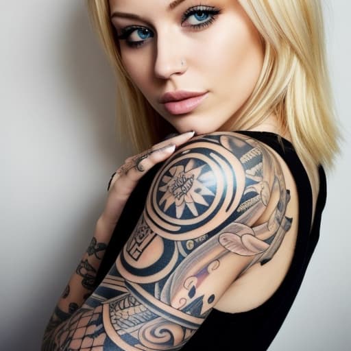  Blonde woman with tattoos on her arm