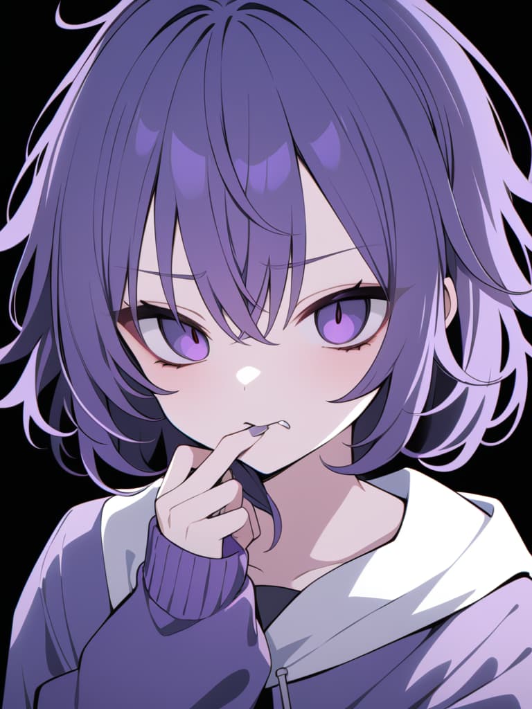  ((yandere,sickly cute,menhera,dark circles under eyes,messy hair,purple eyes,purple hair,biting nails,glaring,purple jersey,darkness,))、ultra detailed,best shadow,cute and beautiful face,(masterpiece:1.2),(best quality:1.2),detailed background,high contrast,(best illumination,an extremely delicate and beautiful),((cinematic light)),hyper detail,dramatic light,intricate details,8k,anime,very aesthetic