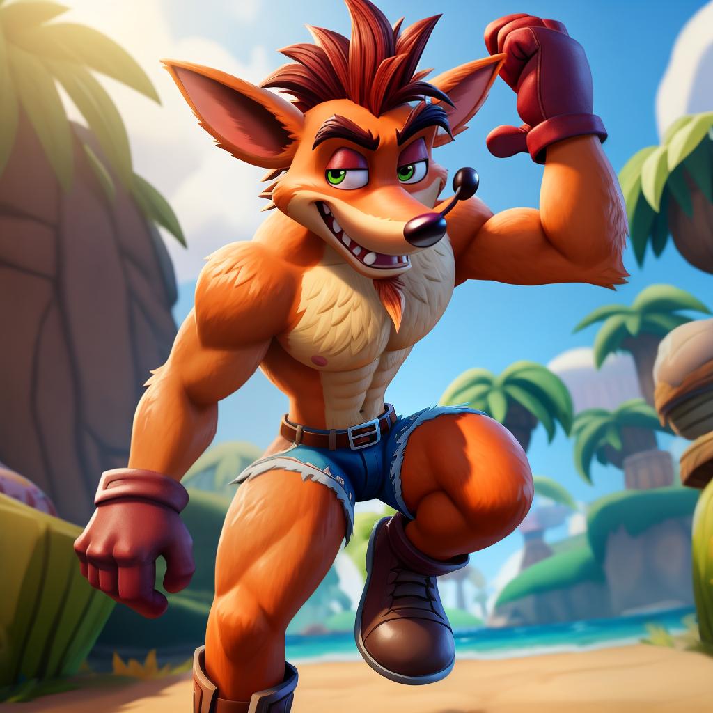  Crash bandicoot (fortnite) full body, gloves, crash bandicoot body, open eyes, masterpiece, 4k, fine details,