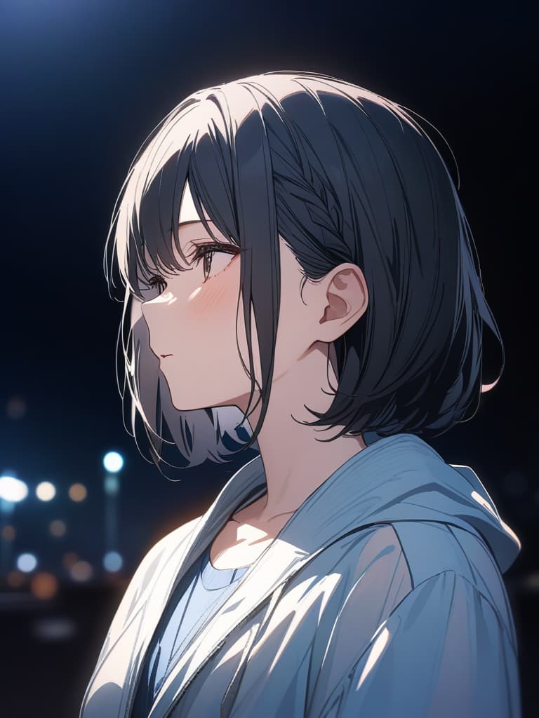  hair tip blue, black hair, short hair, braided ears, short hair, blue, illness, dark, night, masterpiece, best quality,8k,ultra detailed,high resolution,an extremely delicate and beautiful,hyper detail