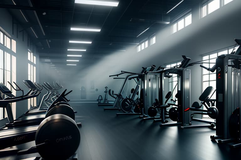  a row of exercise machines in a gym, a portrait by joseph raphael, pexels, light and space, background a gym, working out, in a gym hyperrealistic, full body, detailed clothing, highly detailed, cinematic lighting, stunningly beautiful, intricate, sharp focus, f/1. 8, 85mm, (centered image composition), (professionally color graded), ((bright soft diffused light)), volumetric fog, trending on instagram, trending on tumblr, HDR 4K, 8K