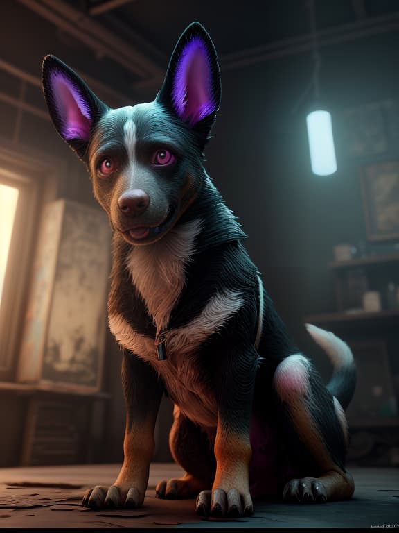  the big eared beggar dog, (extremely detailed oil painting:1.2), glow effects, godrays, hand drawn, render, 8k, octane render, cinema 4d, blender, dark, atmospheric 4k ultra detailed, cinematic sensual, sharp focus, humorous illustration, big depth of field, masterpiece, colors, 3d octane render, 4k, concept art, trending on artstation, hyperrealistic, vivid colors, extremely detailed cg unity 8k wallpaper, trending on artstation, trending on cgsociety, intricate, high detail, dramatic