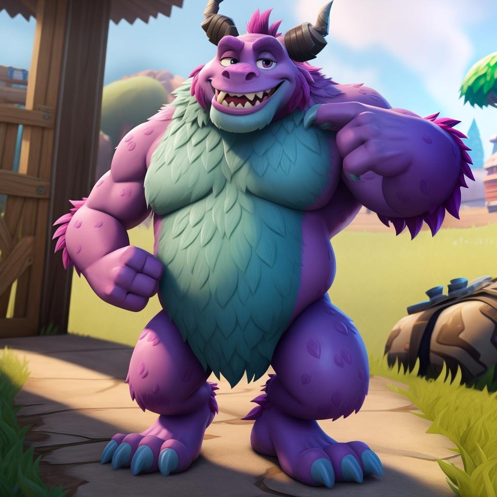  Sully (monsters inc, Fortnite), full body,, open eyes, masterpiece, 4k, fine details,