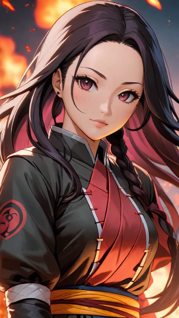  nezuko kamado from demon slayer wields a mysterious and powerful blood demon art. hyperrealistic, full body, detailed clothing, highly detailed, cinematic lighting, stunningly beautiful, intricate, sharp focus, f/1. 8, 85mm, (centered image composition), (professionally color graded), ((bright soft diffused light)), volumetric fog, trending on instagram, trending on tumblr, HDR 4K, 8K