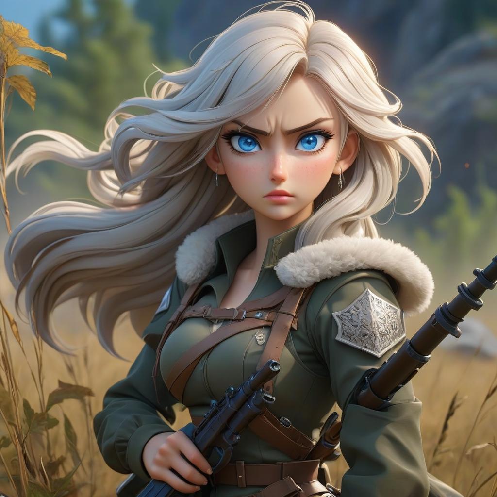  anime artwork a girl on a battlefield with a weapon with blue eyes, russian hair with tears . anime style, key visual, vibrant, studio anime, highly detailed hyperrealistic, full body, detailed clothing, highly detailed, cinematic lighting, stunningly beautiful, intricate, sharp focus, f/1. 8, 85mm, (centered image composition), (professionally color graded), ((bright soft diffused light)), volumetric fog, trending on instagram, trending on tumblr, HDR 4K, 8K