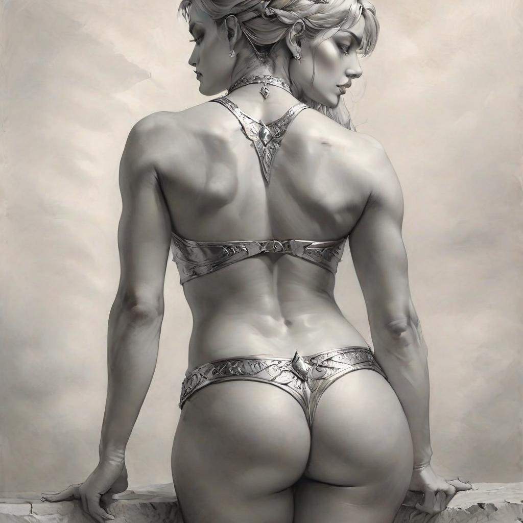  hyperrealistic art picture, professional, hyperrealistic drawing in the style of boris vallejo, julia bell, masterpiece, work of art; sitting on a stone ancient greek amazon in armor, muscular abdominal press, gracefully curved back, convex, elastic buttocks, muscular shins. mysticism, fantasy, atmospheric, filigree, ideal detailing of the image, the highest quality, many details, fine drawing, attention to detail. professional drawing in the style of boris vallejo, julia bell, masterpiece, work of art . extremely high resolution details, photographic, realism pushed to extreme, fine texture, incredibly lifelike, on parchment, oil painting