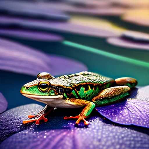 nvinkpunk five legged frog on water lily hyperrealistic, full body, detailed clothing, highly detailed, cinematic lighting, stunningly beautiful, intricate, sharp focus, f/1. 8, 85mm, (centered image composition), (professionally color graded), ((bright soft diffused light)), volumetric fog, trending on instagram, trending on tumblr, HDR 4K, 8K