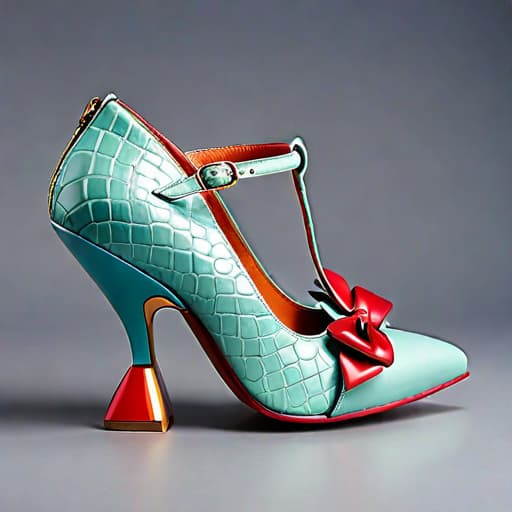  Create a photorealistic digital illustration of a unique playful design women’s shoe with crazy angled balanced parts, unique soles, 8 centimetre height 3D sculpted dragon heel covered in soft, luxurious textured materials. The art style should blend elements of Osamu Tezuka, Vivienne Westwood and Irregular Choice. hyperrealistic, full body, detailed clothing, highly detailed, cinematic lighting, stunningly beautiful, intricate, sharp focus, f/1. 8, 85mm, (centered image composition), (professionally color graded), ((bright soft diffused light)), volumetric fog, trending on instagram, trending on tumblr, HDR 4K, 8K