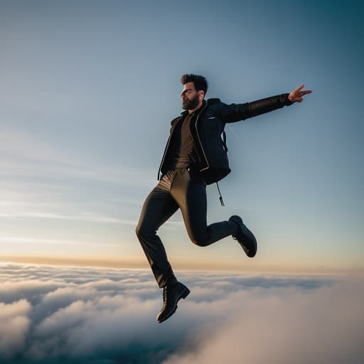  A man is flying looking realistic hyperrealistic, full body, detailed clothing, highly detailed, cinematic lighting, stunningly beautiful, intricate, sharp focus, f/1. 8, 85mm, (centered image composition), (professionally color graded), ((bright soft diffused light)), volumetric fog, trending on instagram, trending on tumblr, HDR 4K, 8K