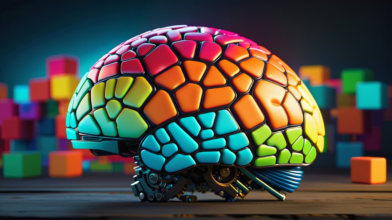  a vibrant brain illuminated with neural connections, surrounded by colorful puzzle pieces, gears, and abstract shapes, symbolizing cognitive engagement and stimulation, with a soft glow emphasizing creativity and problem solving. hyperrealistic, full body, detailed clothing, highly detailed, cinematic lighting, stunningly beautiful, intricate, sharp focus, f/1. 8, 85mm, (centered image composition), (professionally color graded), ((bright soft diffused light)), volumetric fog, trending on instagram, trending on tumblr, HDR 4K, 8K