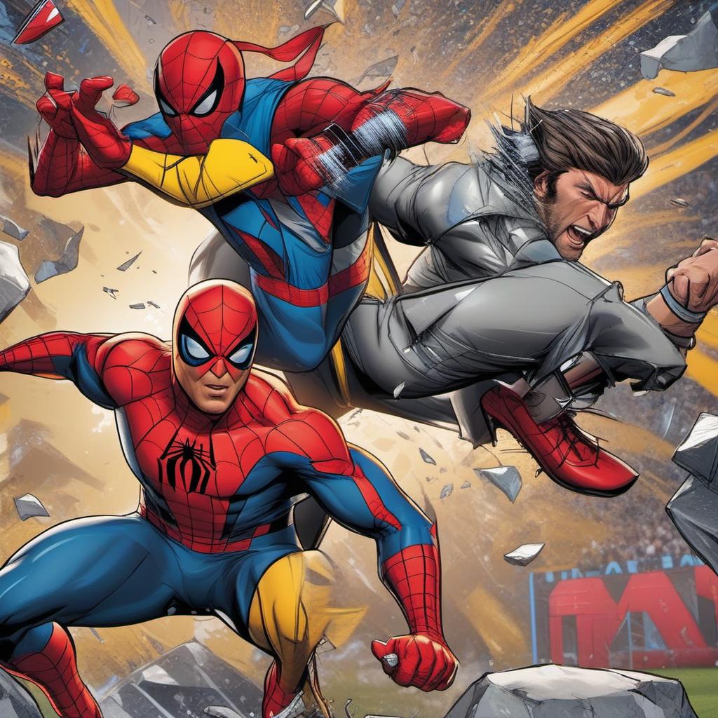  spider man and wolverine playing football , profile image style