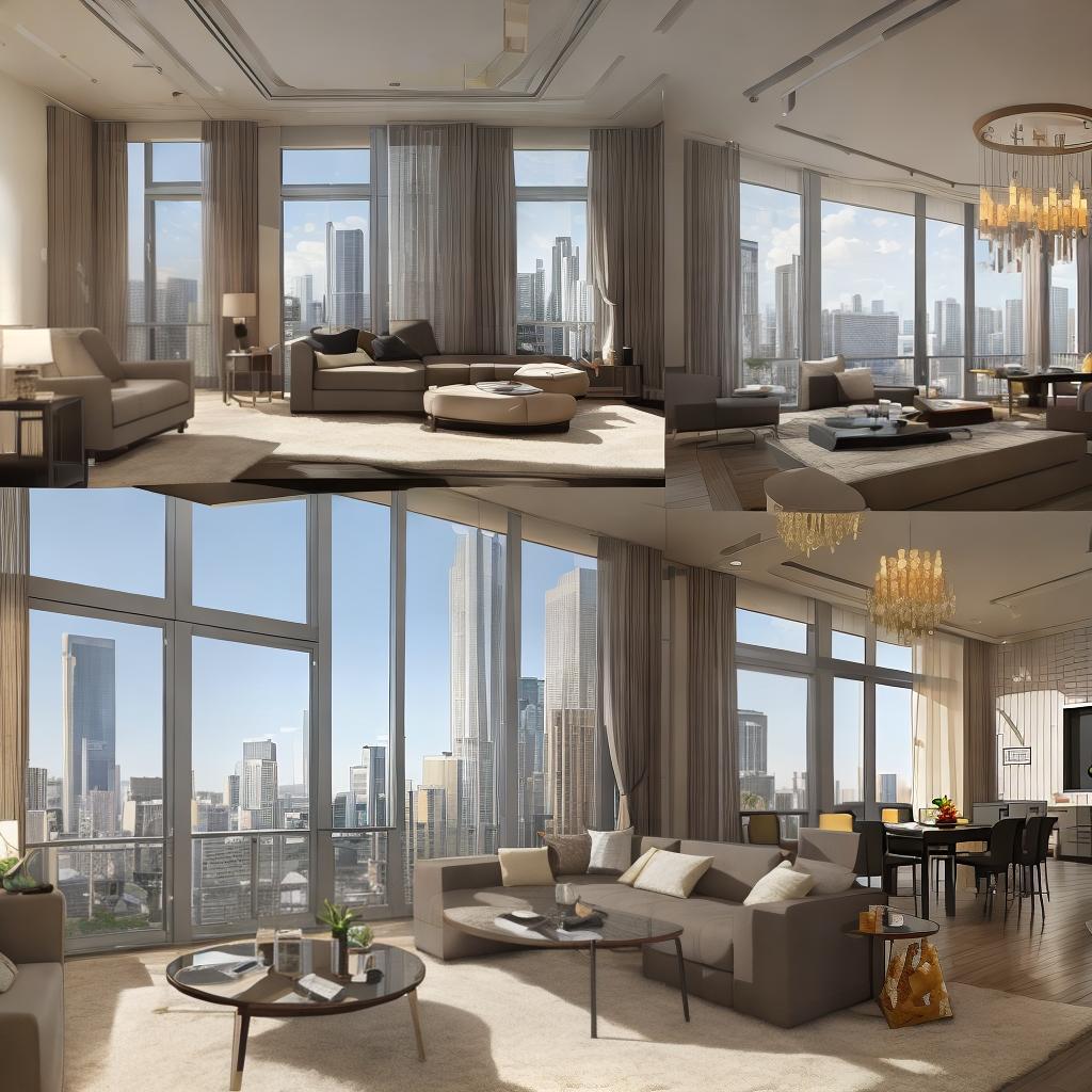  masterpiece, best quality, Best Quality, Masterpiece, 8k resolution,high resolution concept art of an apartment living room with floor to ceiling windows and modern furniture