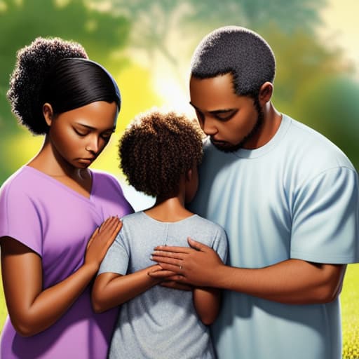  create a Airbrushed Hyperrealistic Glossy Beautiful African American family Praying together