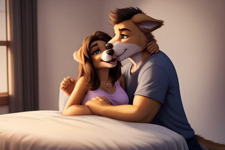  Young anthro pup, father with on , anthro female, , ,anthro male, duo, age difference, , , love, ing , ing ,, open eyes, digital art, masterpiece, 4k, fine details,