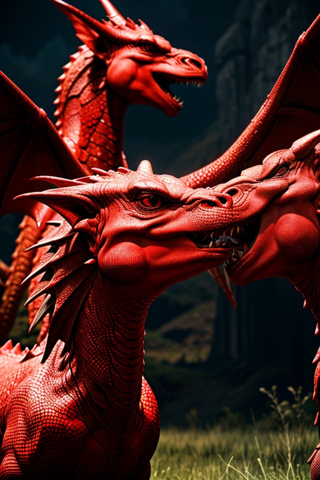  two dragons, one is red, the other is white , hq, hightly detailed, 4k