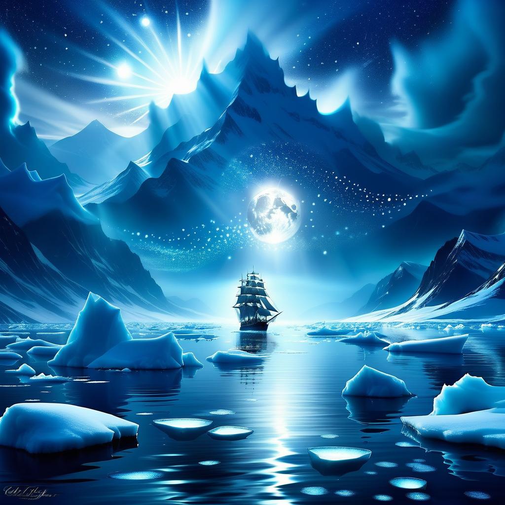  dreamscape we're sailing on an ice floe, like a brigantine on the grey, rugged the seas and all through the night star bears shining their light ♪ to ships far away ♪ . surreal, ethereal, dreamy, mysterious, fantasy, highly detailed