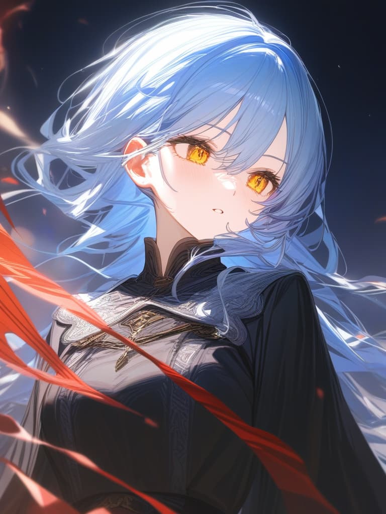  light blue hair long, yellow eyes, white mask, dark magic, black robe, masterpiece, best quality,8k,ultra detailed,high resolution,an extremely delicate and beautiful,hyper detail